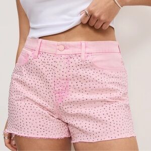 NWOT Good American Good Girlfriend Studded Pink Denim Shorts Size 4